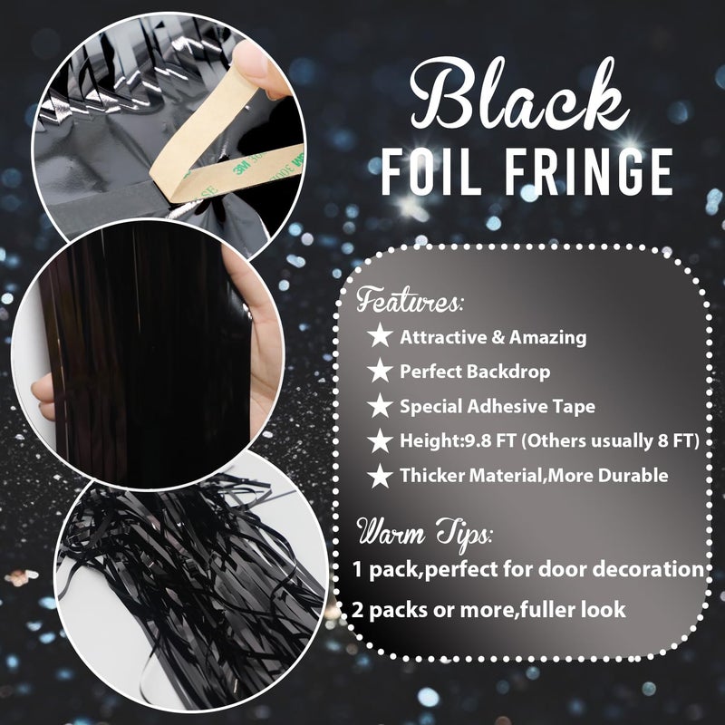 GOER 3.2 ft x 9.8 ft Black Photo Backdrop Party Streamers for Halloween,Birthday Party,1 Pack Black Metallic Tinsel Foil Fringe Curtains Party Decorations Wedding Decor - Image 5